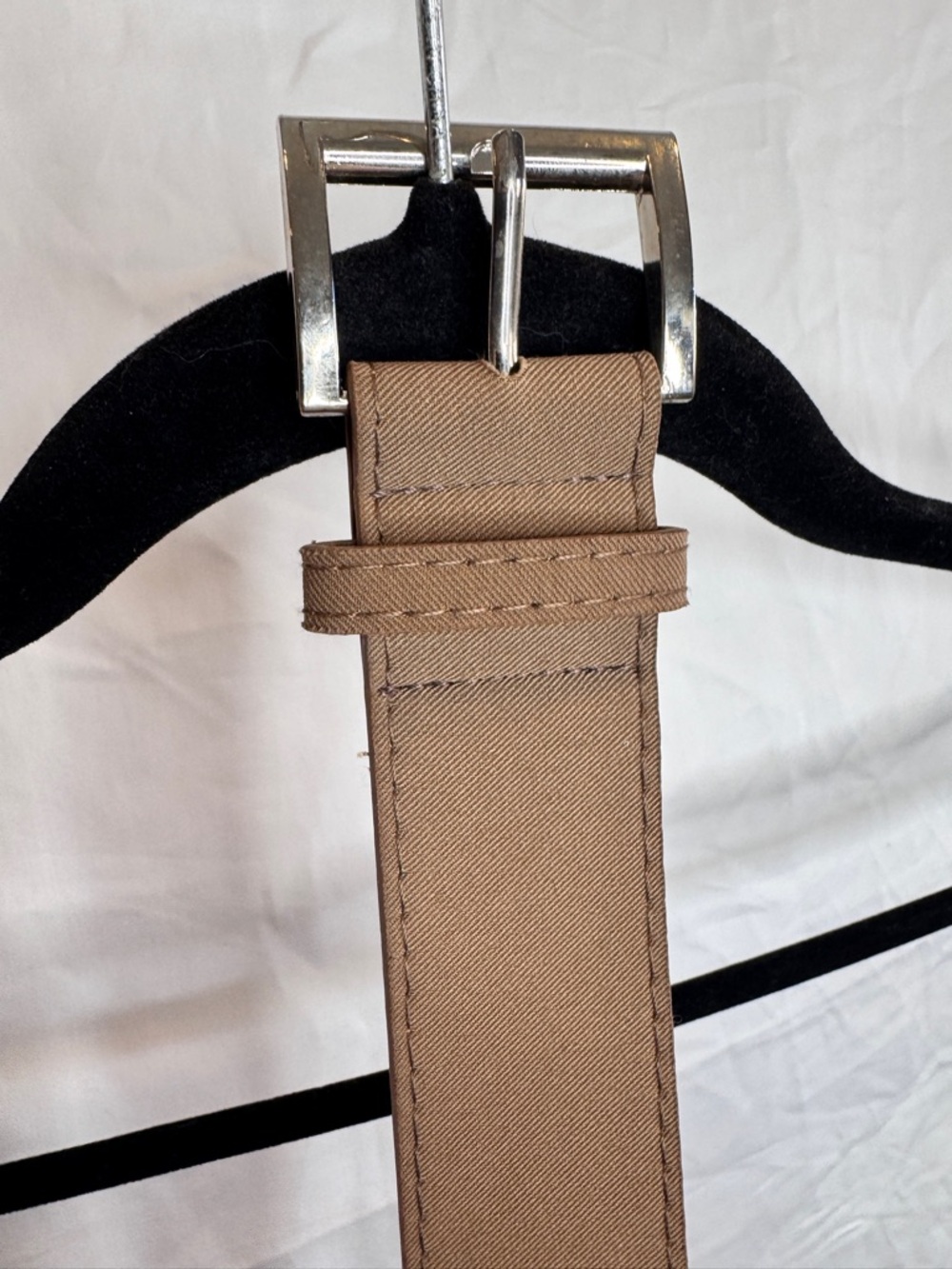 Prada Beige Canvas Strap with Silver Triangle Logo - Picture 5 of 8